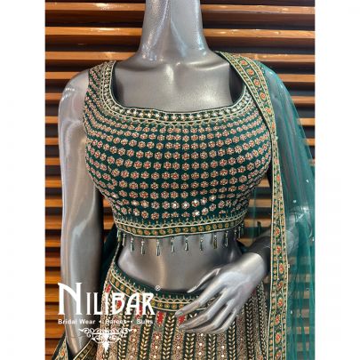 Green Crepe Embroidered Lehenga