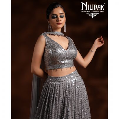 Grey Net Lehenga