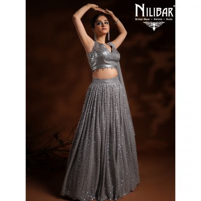 Grey Net Lehenga