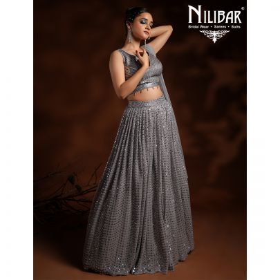 Grey Net Lehenga