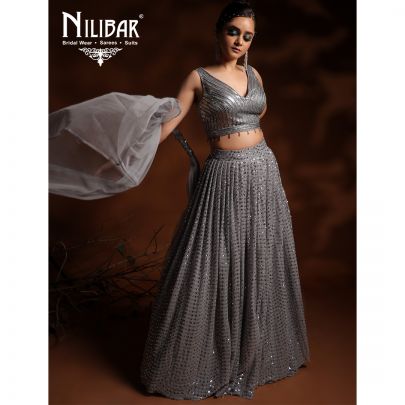 Grey Net Lehenga