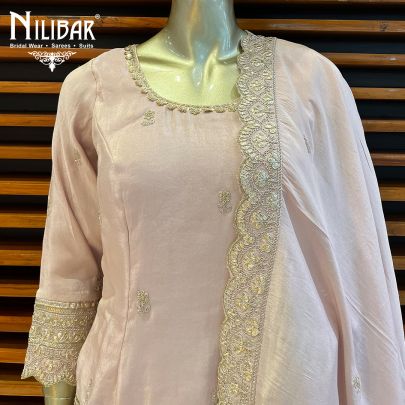 Crepe Pink Silk and Lamba Tissue Palazzo Suit Set