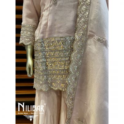 Crepe Pink Silk and Lamba Tissue Palazzo Suit Set