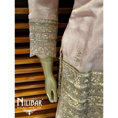 Crepe Pink Silk and Lamba Tissue Palazzo Suit Set