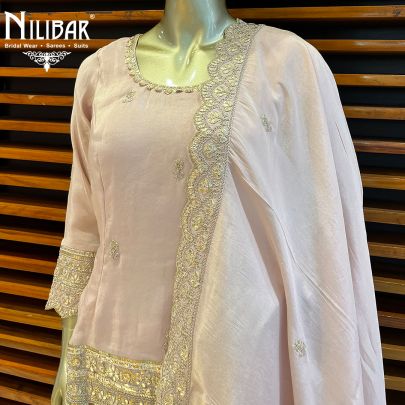 Crepe Pink Silk and Lamba Tissue Palazzo Suit Set