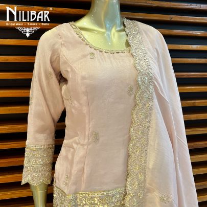 Crepe Pink Silk and Lamba Tissue Palazzo Suit Set