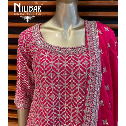 Magenta Pink Silk and Chiffon Palazzo Suit Set