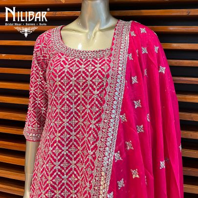 Magenta Pink Silk and Chiffon Palazzo Suit Set