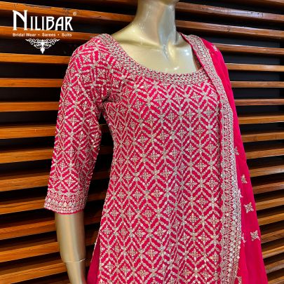 Magenta Pink Silk and Chiffon Palazzo Suit Set