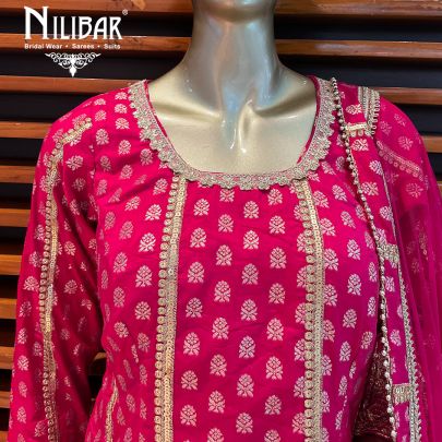 Hot Pink Silk and Chinon Palazzo Suit Set
