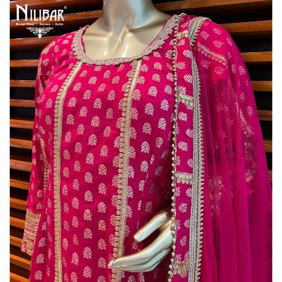 Hot Pink Silk and Chinon Palazzo Suit Set