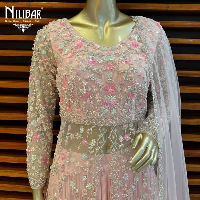 Flamingo Pink Chinon and Net Palazzo Suit Set