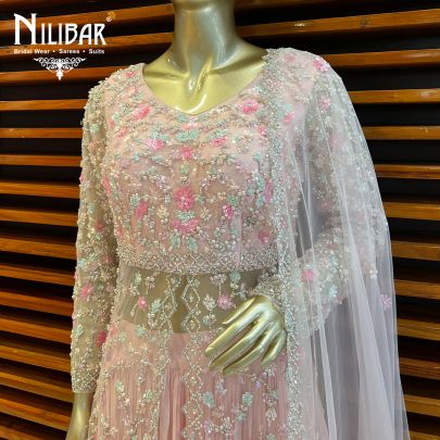 Flamingo Pink Chinon and Net Palazzo Suit Set