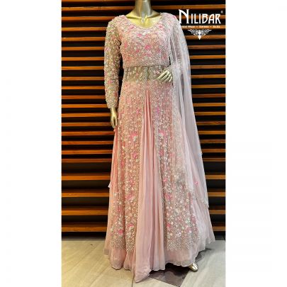 Flamingo Pink Chinon and Net Palazzo Suit Set
