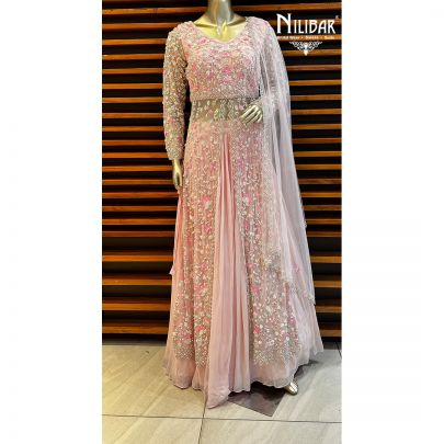 Flamingo Pink Chinon and Net Palazzo Suit Set