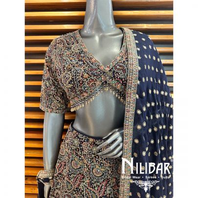Navy Blue Georgette Embroidered Lehenga