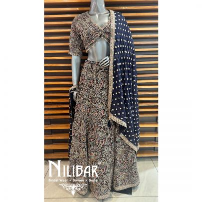 Navy Blue Georgette Embroidered Lehenga