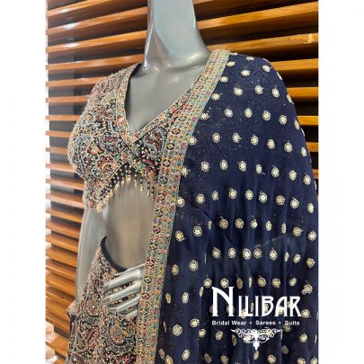 Navy Blue Georgette Embroidered Lehenga