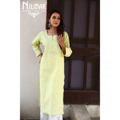 Tea Green Cotton Kurti
