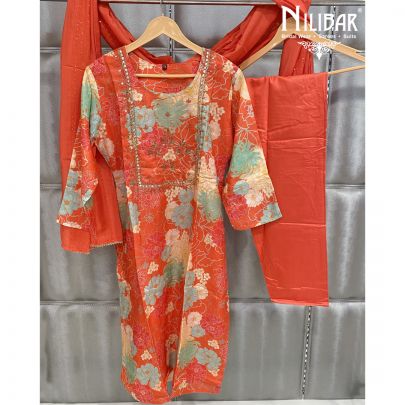 Fire Orange Cotton Pant Suit