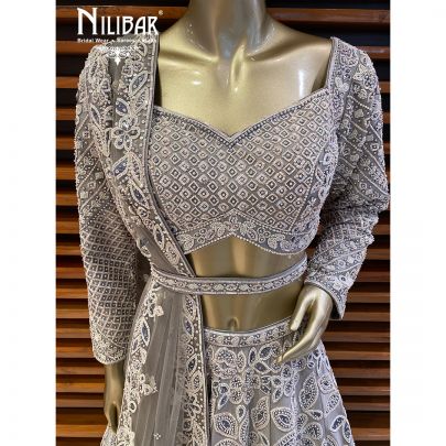 Silver Grey Lame and Net Lehenga