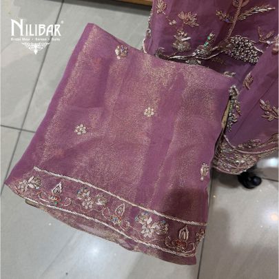 Mauve Lame Silk Unstitched Embroidered Anarkali Suit
