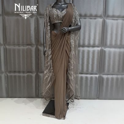 Beige Lycra Draped Saree