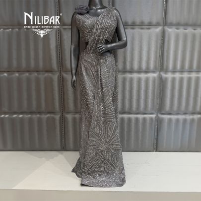 Grey Lycra Draped Saree