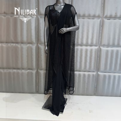 Black Lycra Draped Saree
