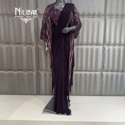 Purple Lycra Draped Saree