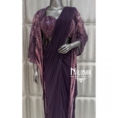 Purple Lycra Draped Saree