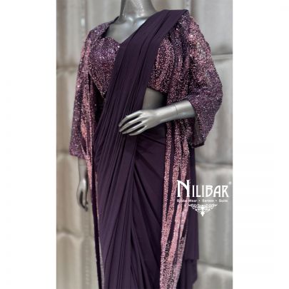 Purple Lycra Draped Saree