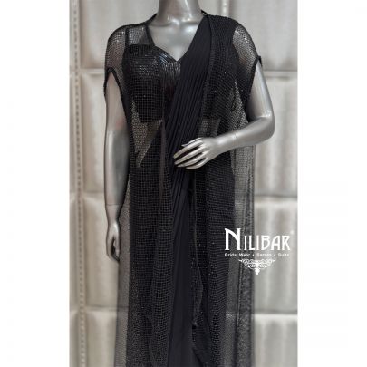 Black Lycra Draped Saree