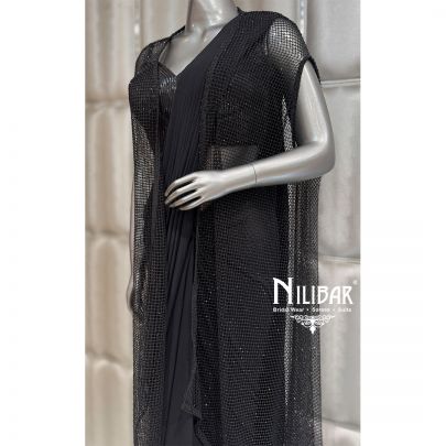 Black Lycra Draped Saree