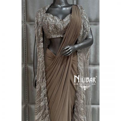 Beige Lycra Draped Saree