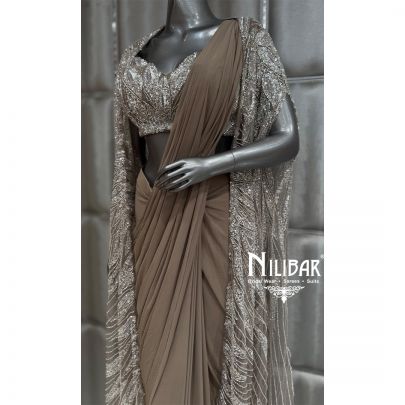 Beige Lycra Draped Saree