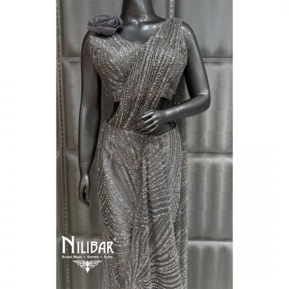 Grey Lycra Draped Saree