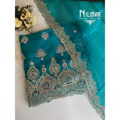 Rama Green Organza Embroidered Unstitched Suit