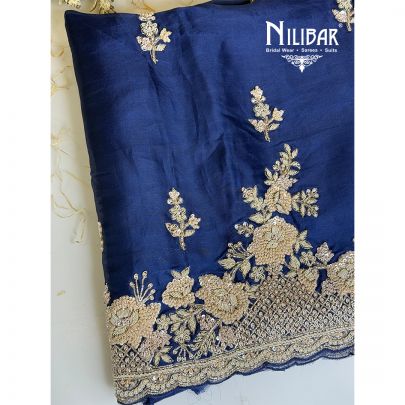 Navy Organza Embroidered Unstitched Suit