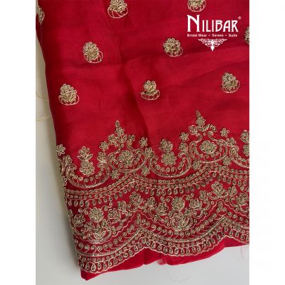 Red Organza Embroidered Unstitched Suit