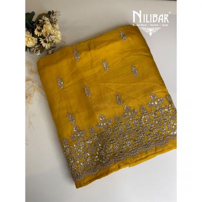Yellow Organza Embroidered Unstitched Suit