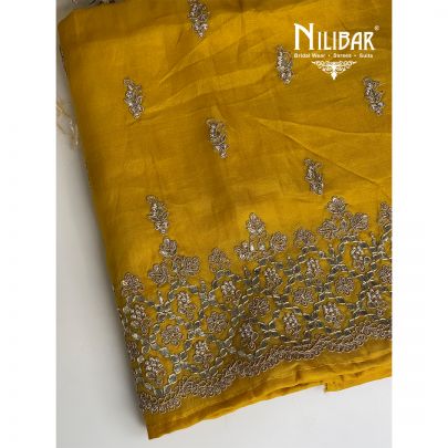 Yellow Organza Embroidered Unstitched Suit