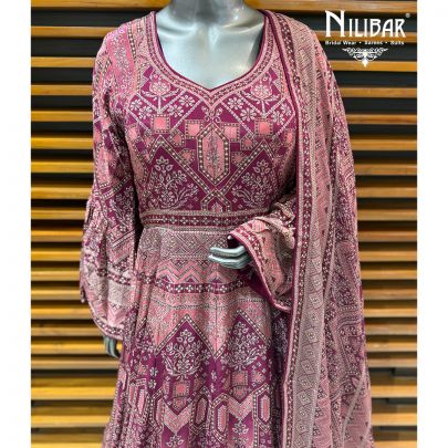 Wine Crepe Anarkali Paired With Chinnon Dupatta