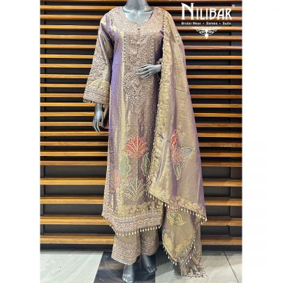 Purple Gold Lamé Silk Pant Suit