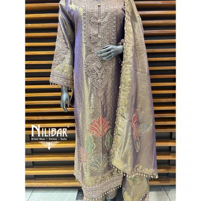 Purple Gold Lamé Silk Pant Suit