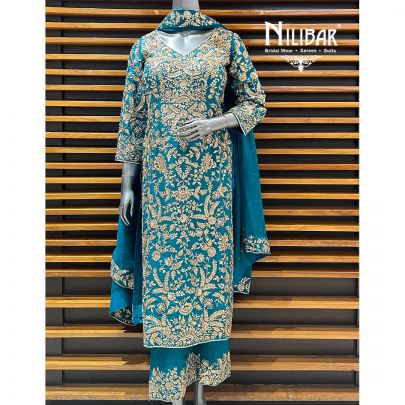 Peacock Blue Silk Pant Suit