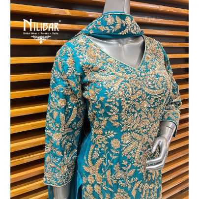 Peacock Blue Silk Pant Suit