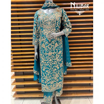 Peacock Blue Silk Pant Suit