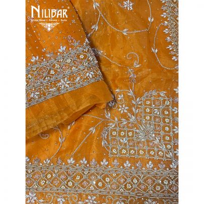 Tangerine Organza Unstitched Suit