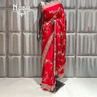 Red Satin Saree